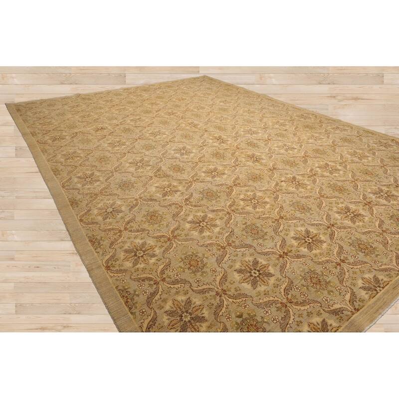 Hand Knotted Peshawar Tan,Gray Wool Traditional Oriental Area Rug - 10' 2'' x 13' 9''