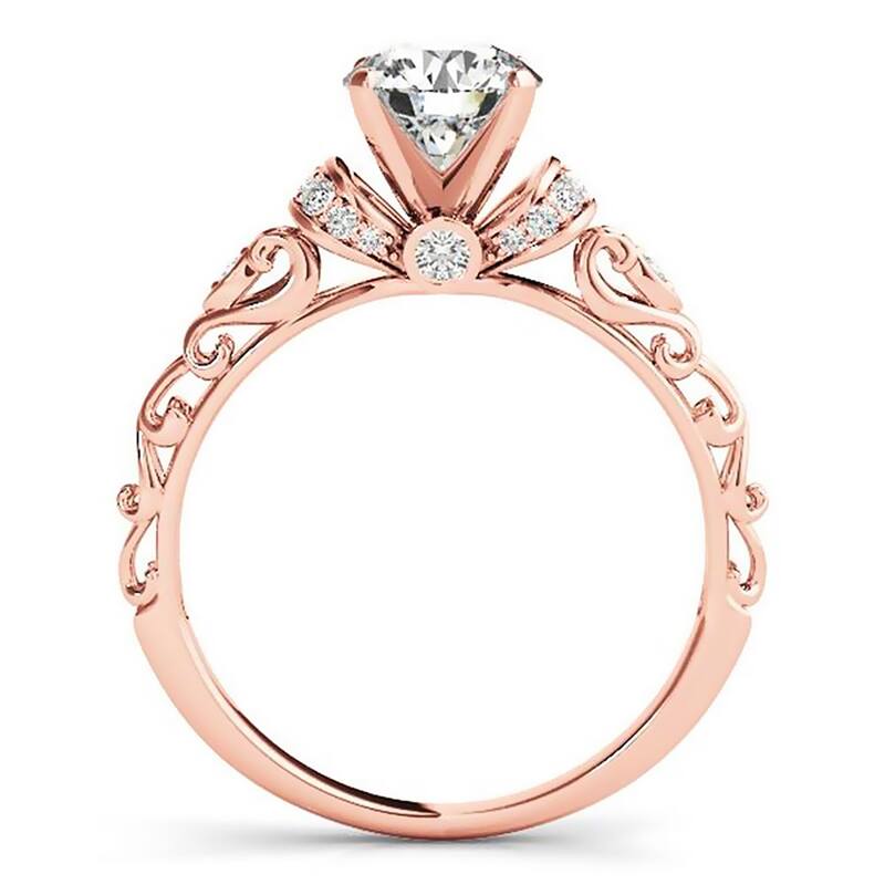 Auriya 14k Gold Vintage 1ct. Moissanite and Diamond Engagement Ring 1/8ctw