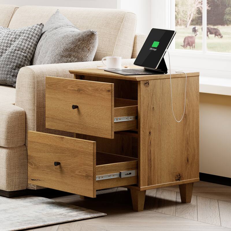 2 Drawer Nightstands with Charging Station for Bedroom