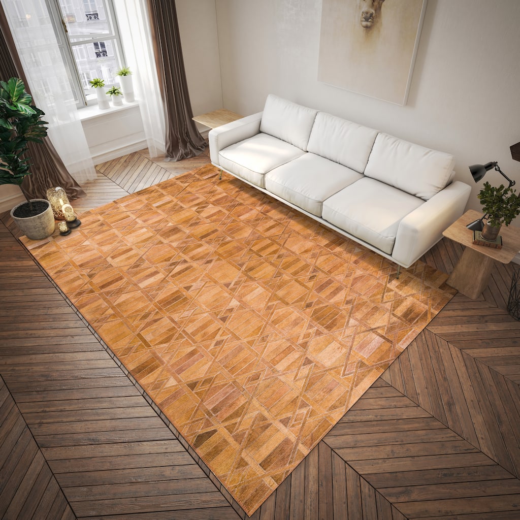 Laredo Striped Diamond Faux Hide Patchwork Area Rug.