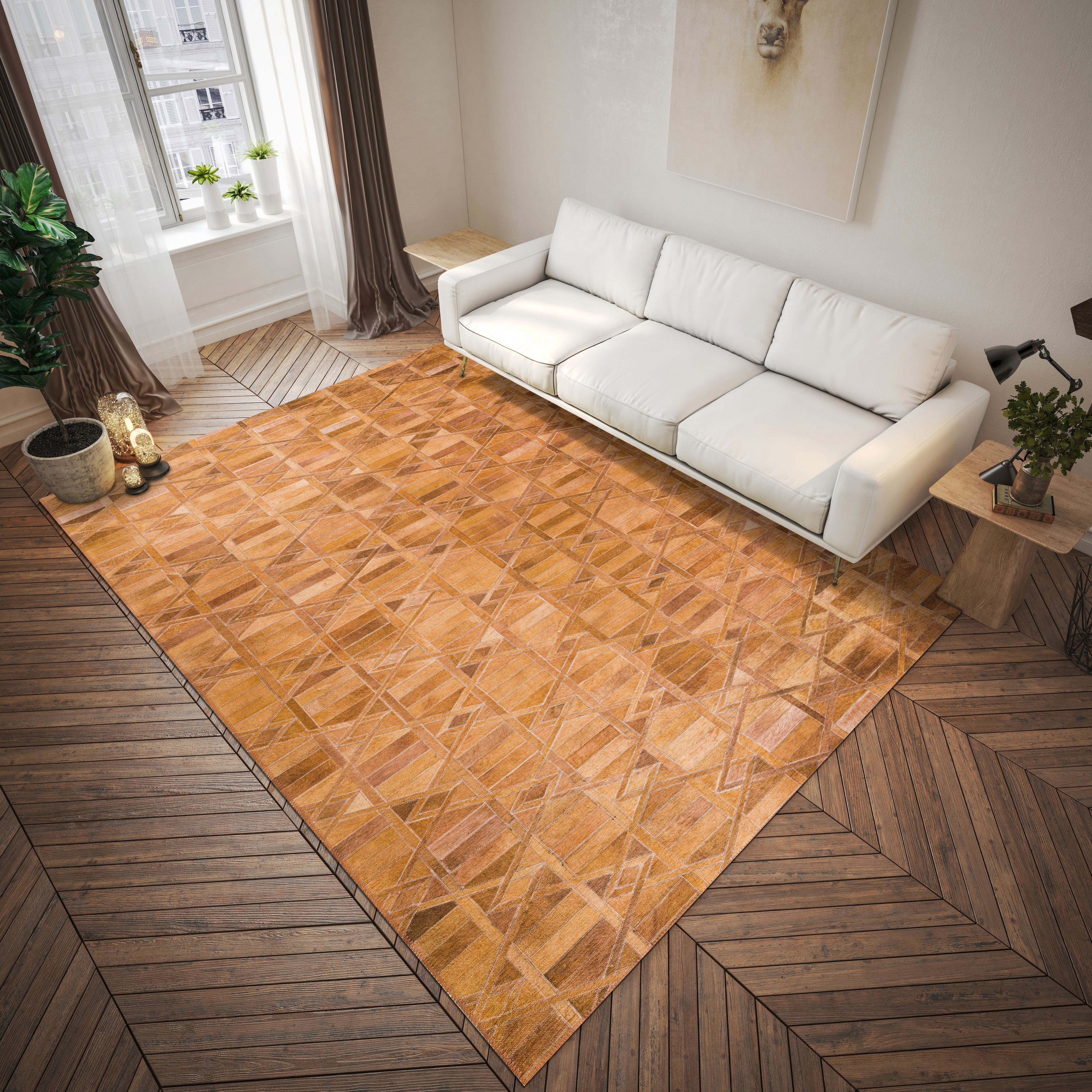 Laredo Striped Diamond Faux Hide Patchwork Area Rug.