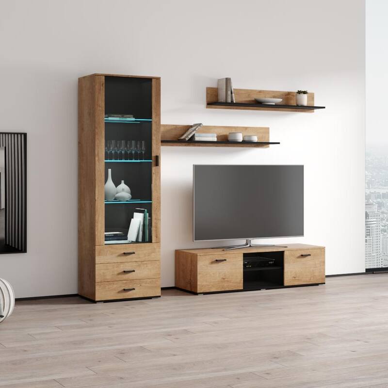 Soho 7 Modern Wall Unit Entertainment Center with 16 Color LED Lights