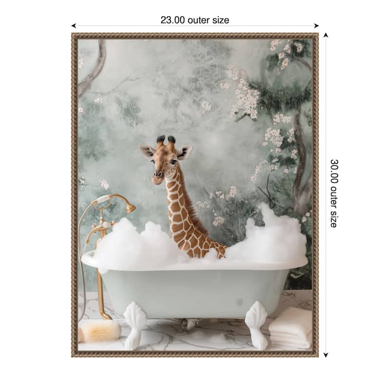 Giraffe Bubble Bliss by Niky Rahner Framed Canvas Wall Art - 23 x 30 in