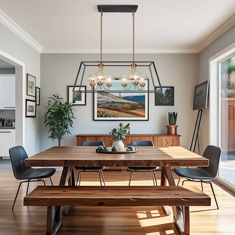 Modern Farmhouse 6-Light Black Gold Chandelier Rectangle Island Lights for Dining Room - 16.5" L x 4.7" W x 1" H
