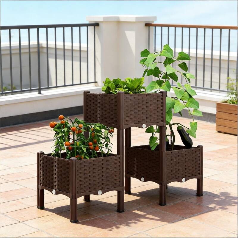 Elevated Garden Planter Boxs with Rattan Design, Self-Watering System