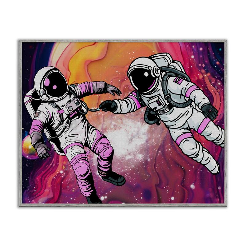 Stupell Swirling Cosmic Space Astronauts Framed Giclee Art Design By Jesse Keith - 14 x 11 - Grey