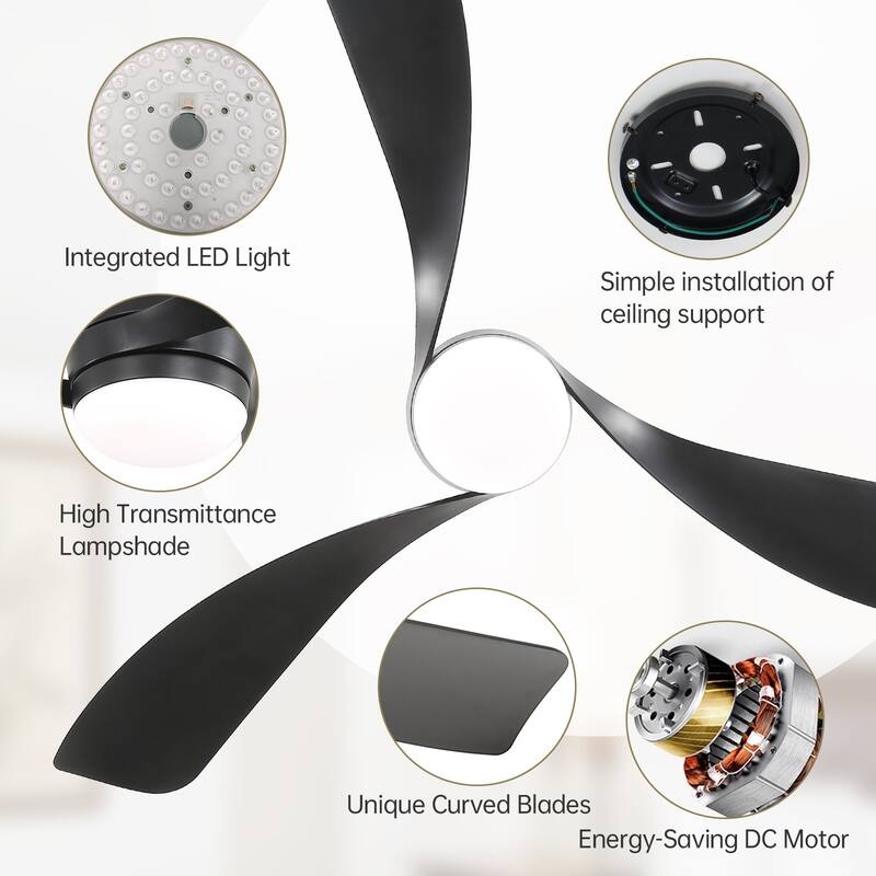Sofucor 52-Inch Fulsh Mount Ceiling Fan With Light, 18W LED Dimmable Light With Memory Function, DC Motor, 1/4/8H Timer Setting