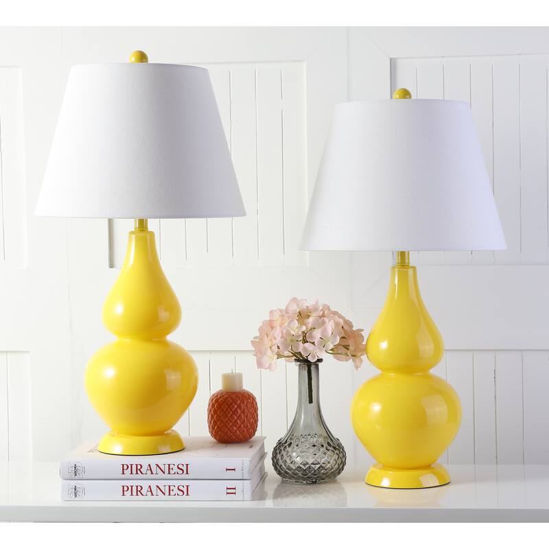 SAFAVIEH Lighting Demetria 27-inch Double Gourd White Table Lamp (Set of 2) - 14"x14"x26" - 14Wx14Dx26H - Yellow