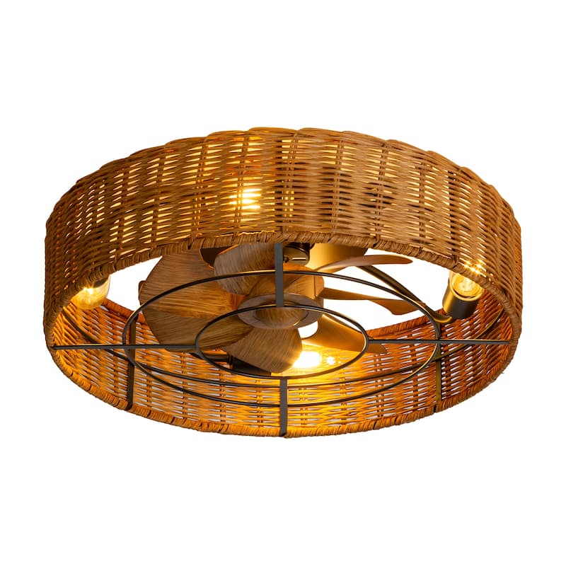 16.5"/19"/20" Vintage Distressed White Low Profile Ceiling Fan with Remote (7-Blade)