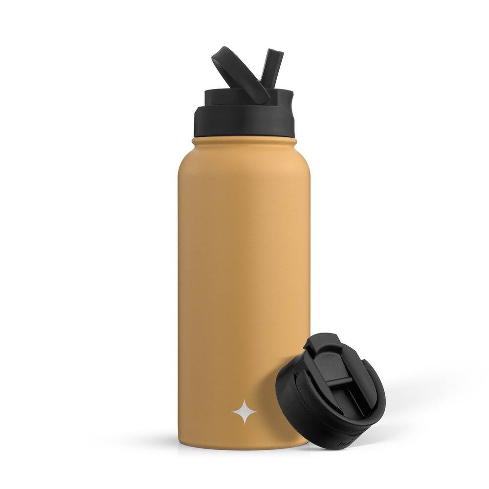 JoyJolt Vacuum Insulated Stainless Steel Water Bottle with Flip Lid & Sport Straw Lid - 32 oz