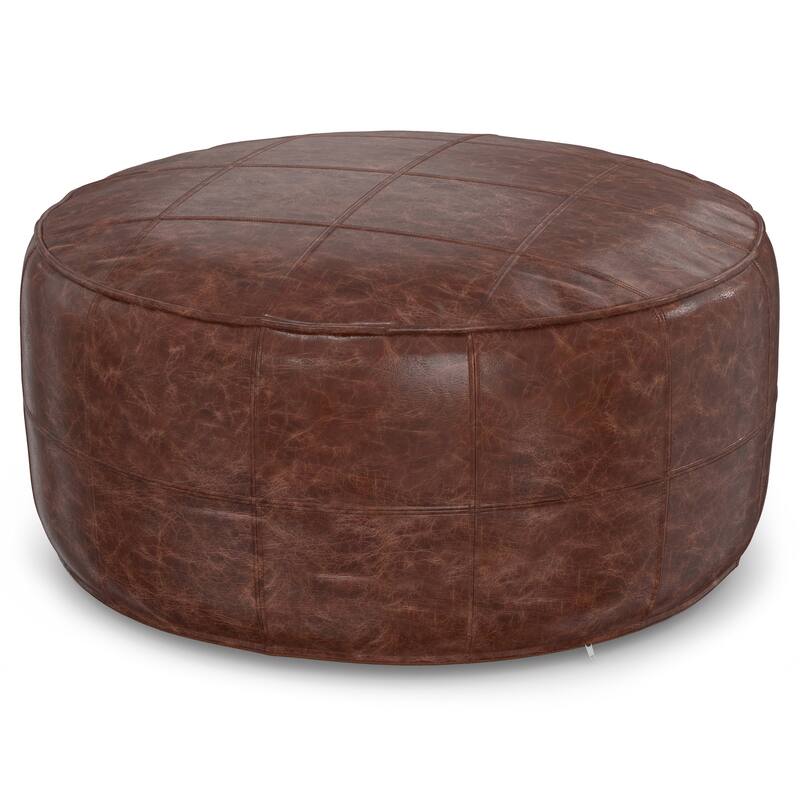 WYNDENHALL Darian Round Pouf in Genuine Leather