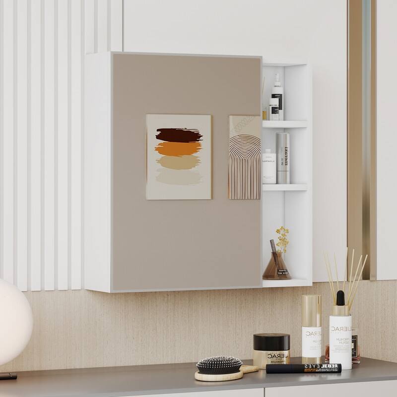 White MDF Wall-Mounted Mirror Cabinet with Hidden Storage - Space Saving Bathroom Organizer