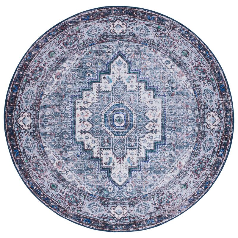 SAFAVIEH Tucson Machine Washable Slip Resistant Hildetraud Oriental Medallion - 6' x 6' Round - Beige/Green - Round