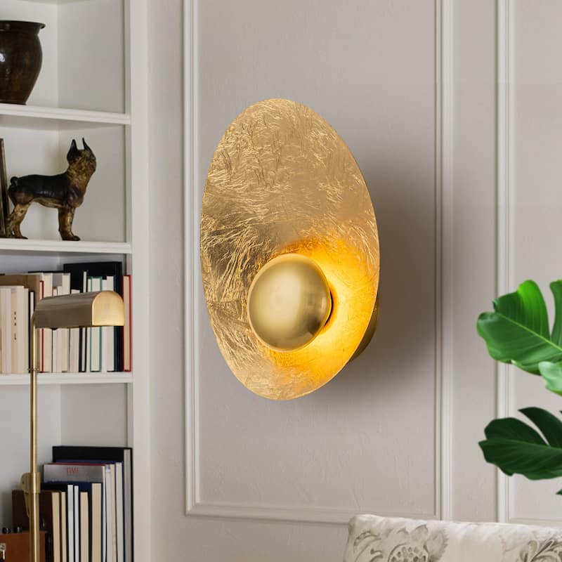 Gold Iron LED Wall Sconce with Interior Gold Leaf Finish Dimmable - Oval