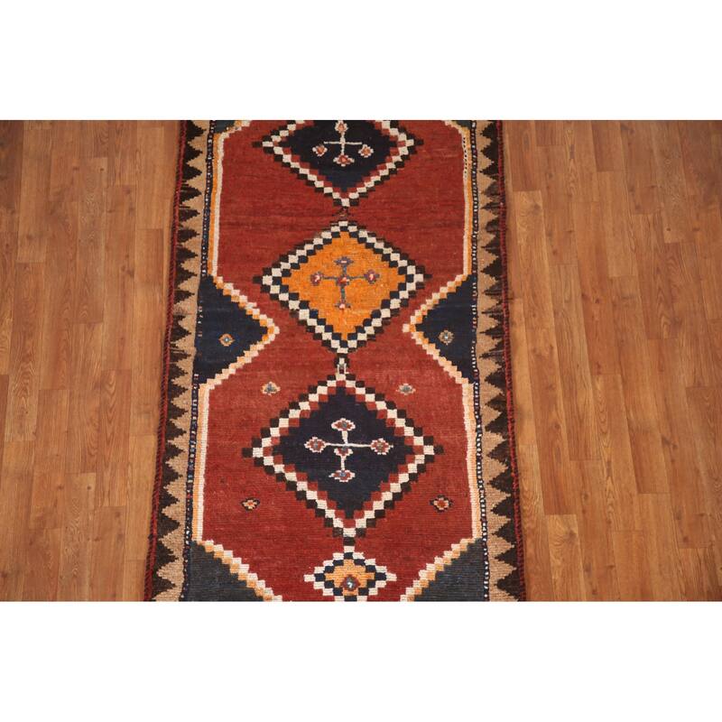 Orange Qashqai Persian Vintage Area Rug Handmade Wool Carpet - 3'3"x 6'1"
