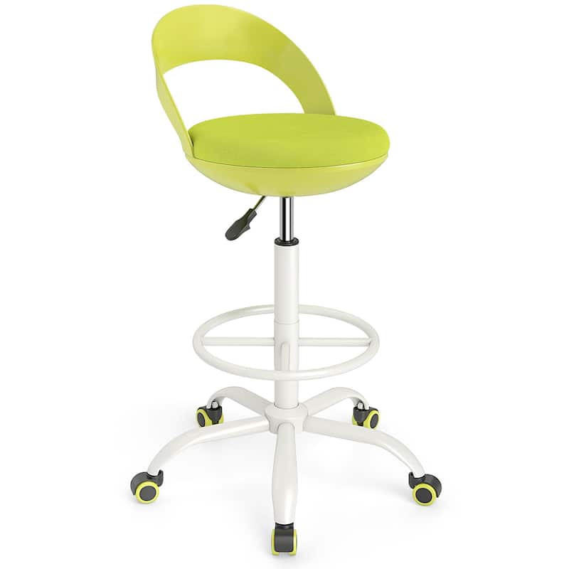 Gymax Drafting Stool Rolling Tall Desk Chair w/ Wheels Low Backrest - Green