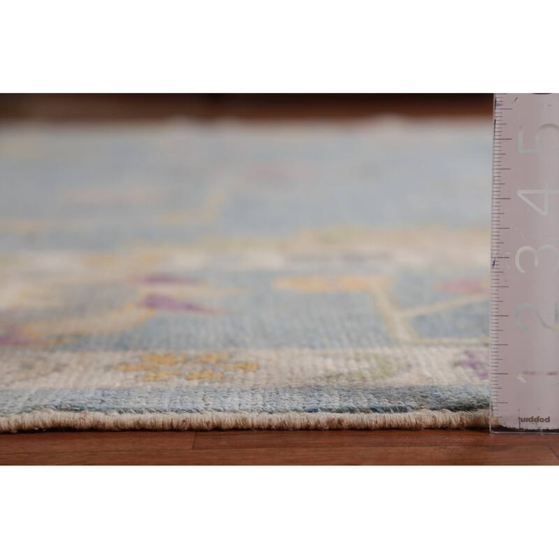 Hand Knotted Oriental 100% Wool Carpet Transitional All-Over Navy Blue & Blues Oushak Area Rug - 12' 9'' X 9' 1''