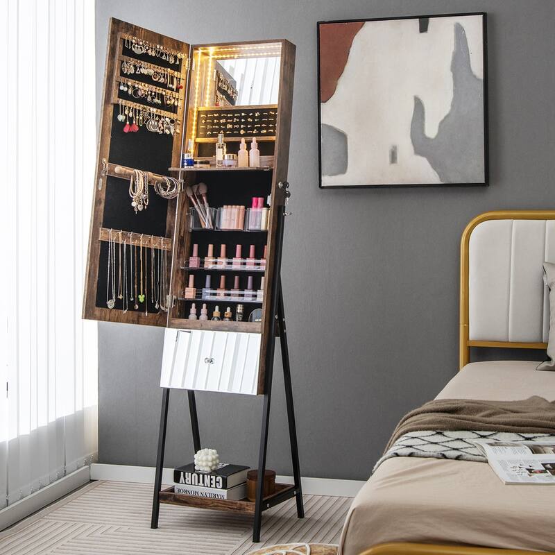 Costway Jewelry Cabinet Armoire Full Length Mirror with 3 Color LED - See Details