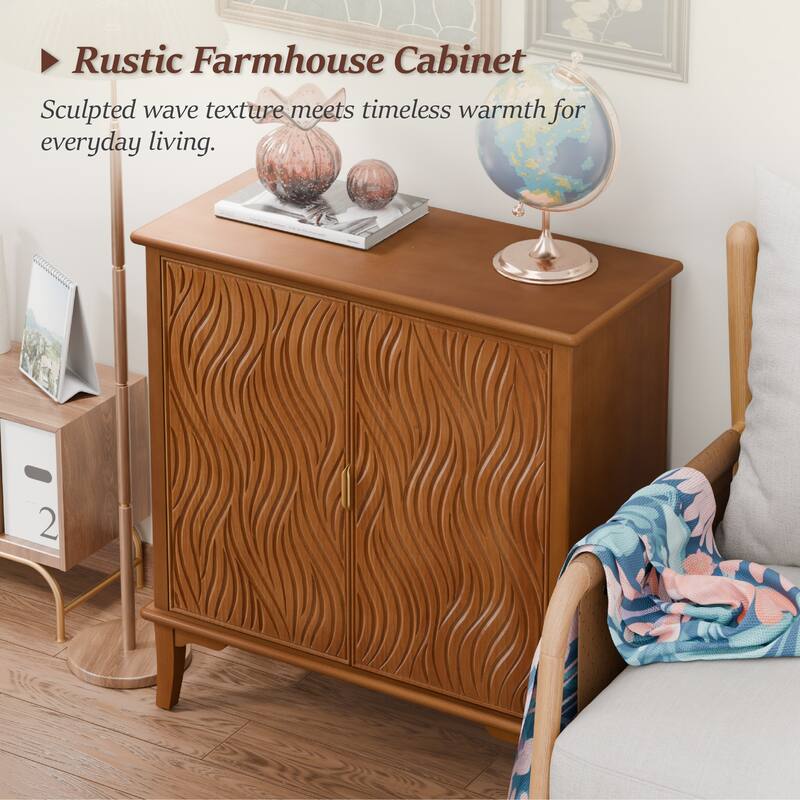 COZAYH Farmhouse Dresser, Accent Wooden Storage Cabinet with Sculpted Wave Drawer Fronts