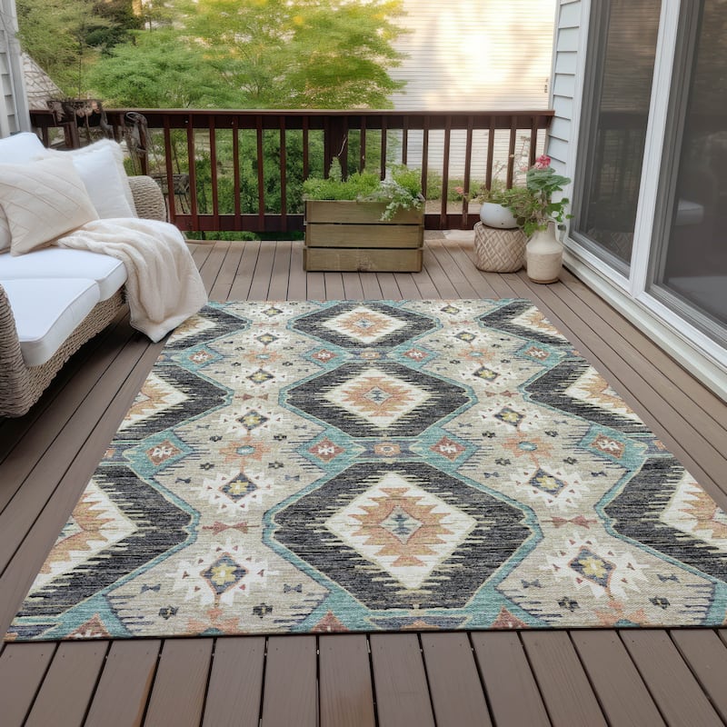Machine Washable Indoor/Outdoor Southwest Global Chantille Rug - Black - 3' x 5'