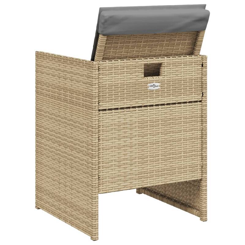 Outdoor Accent Chair Set of 4, Beige Rattan, Gray High Back Cushions