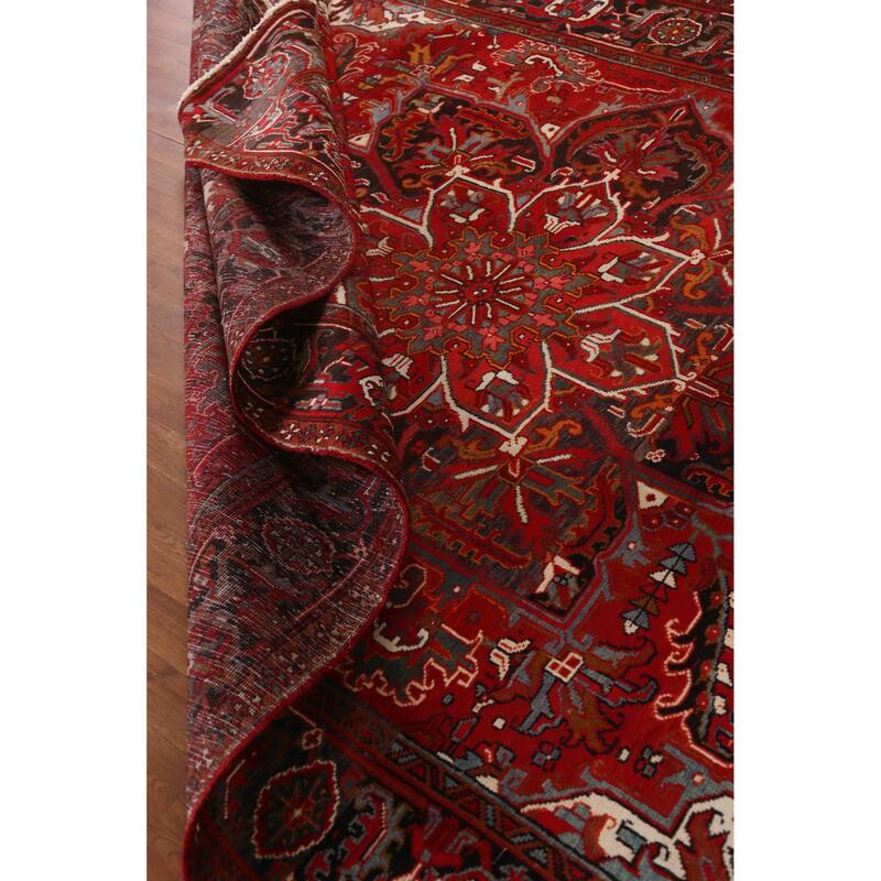 Hand Knotted Oriental 100% Wool Carpet Traditional Floral Red Heriz Area Rug - 11' 8'' X 7' 10''