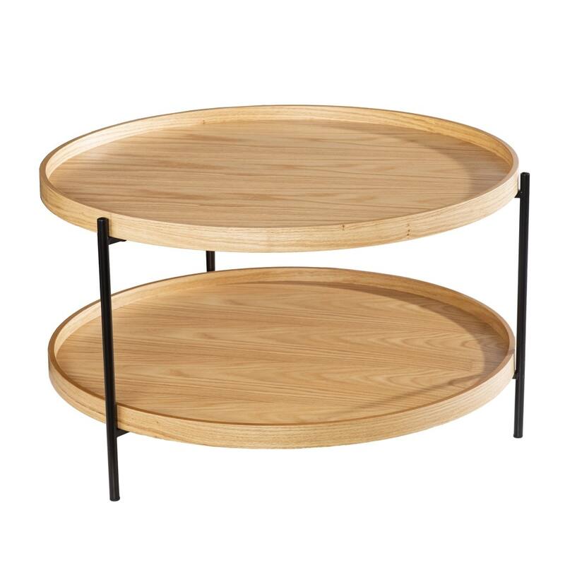 HomeRoots 33" Natural And Natural Brown Manufactured Wood And Metal Round Coffee Table - 33.25 x 32.75 x 18 - 33.25 x 32.75 x 18