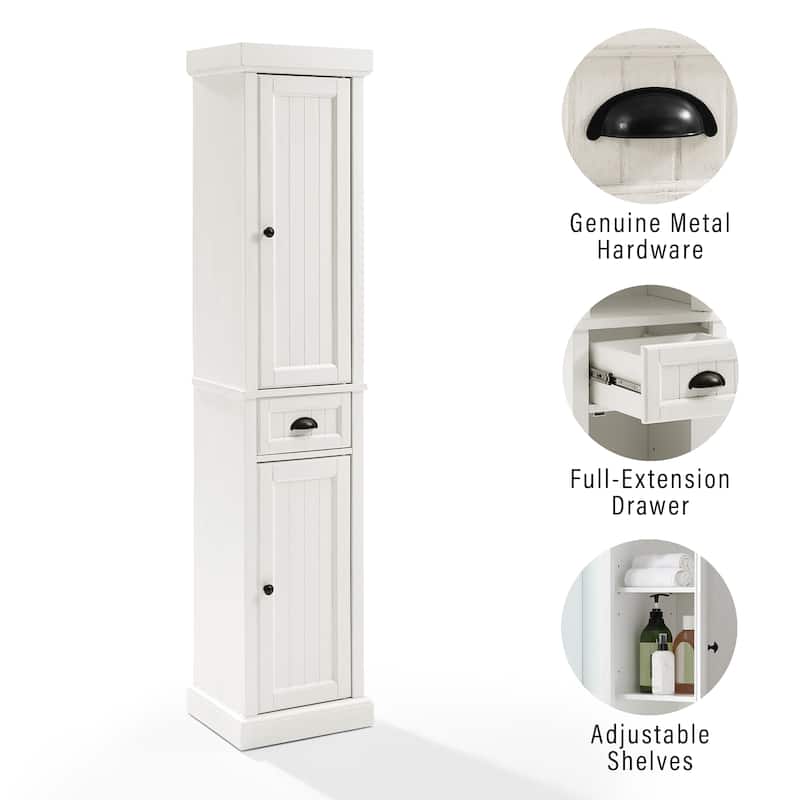 Crosley Seaside Tall Linen Cabinet Distressed White