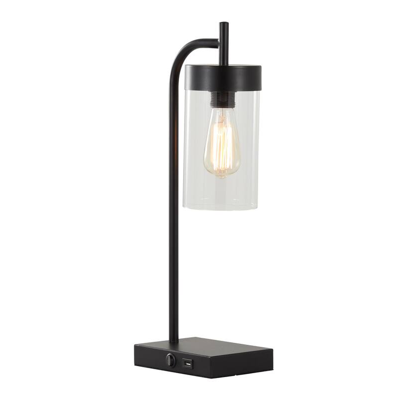 Puck 21" Metal Desk Lamp w/ USB Port in Base & Glass Shade
