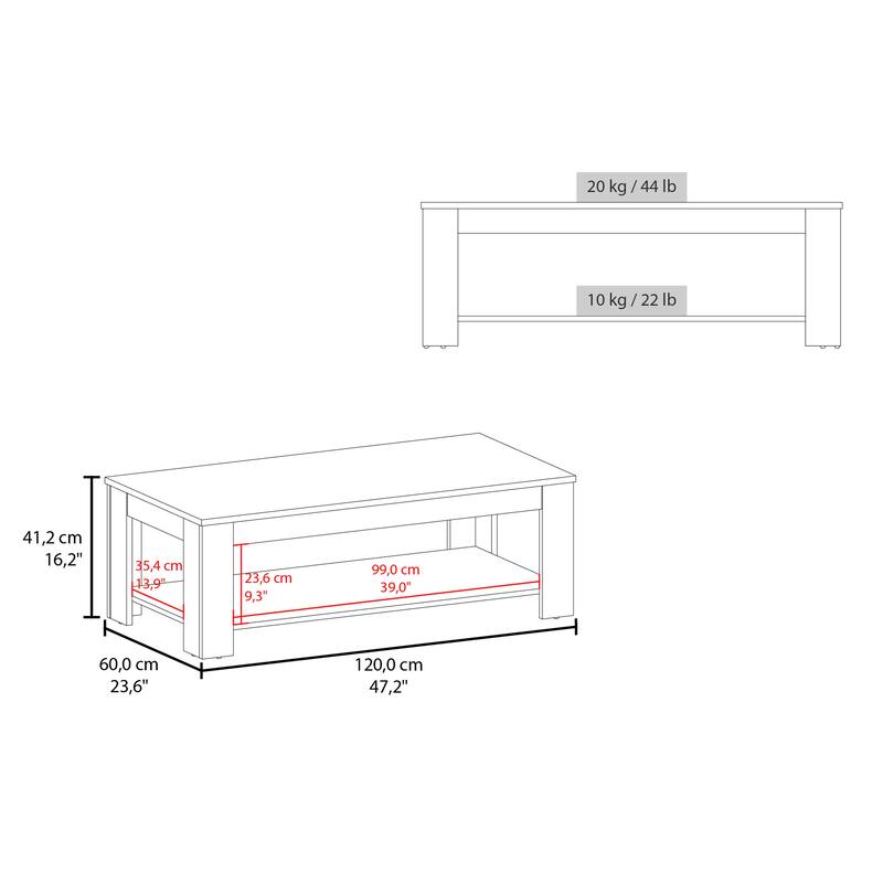 Modern Coffee Table with Shelf Two Tone Finish Compact Living Room Design