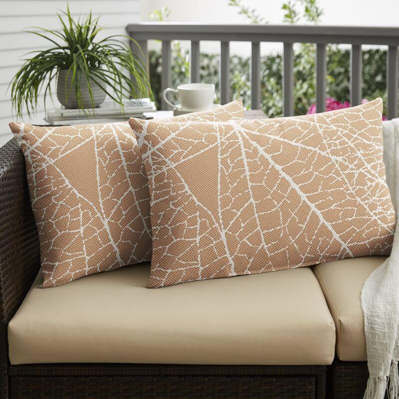 Sorra Home Outdura Laurel Sorbet Indoor/Outdoor Knife Edge Lumbar Pillows (Set of 2) - 14 in x 24 in (Set of 2) - Laurel Sorbet