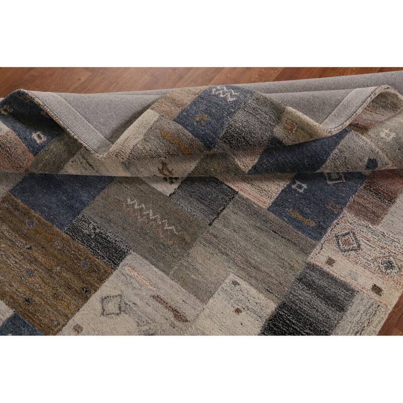 Tribal Beige Geometric Gabbeh Indian Area Rug Hand-Tufted Wool Carpet - 5'3" x 7'7"