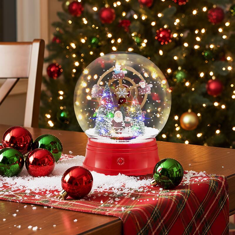 5 Feet Red Festive Street Lamp with Rotating Ferris Wheel and Snow Globe Lantern and Holiday Music - 12.5" x 12.5" x 60.5"