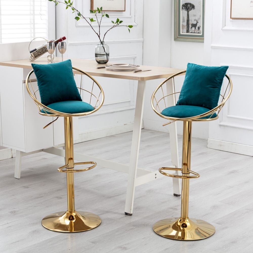 Velvet Bar Chair, Pure Gold Plated, Unique Design,360 Degree Rotation, Adjustable Height