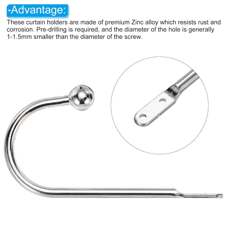 4Pcs Curtain Holdback U Shaped Wall Mounted Curtain Tiebacks Screw Hooks
