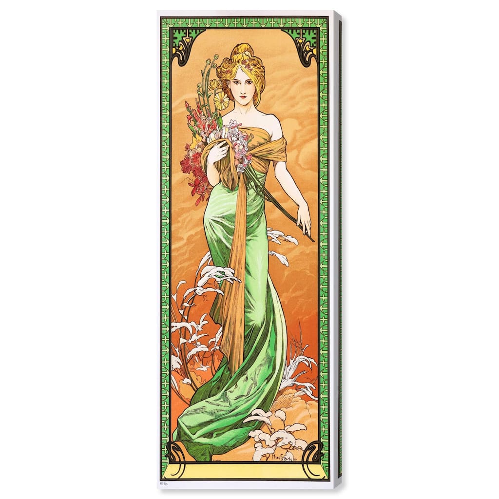 Alfonse Mucha - Spring Panoramic Canvas by Art Remedy, Gallery Wrapped