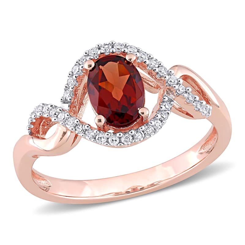 Miadora 10k Rose Gold Garnet and 1/6ct TDW Diamond Halo Infinity Ring