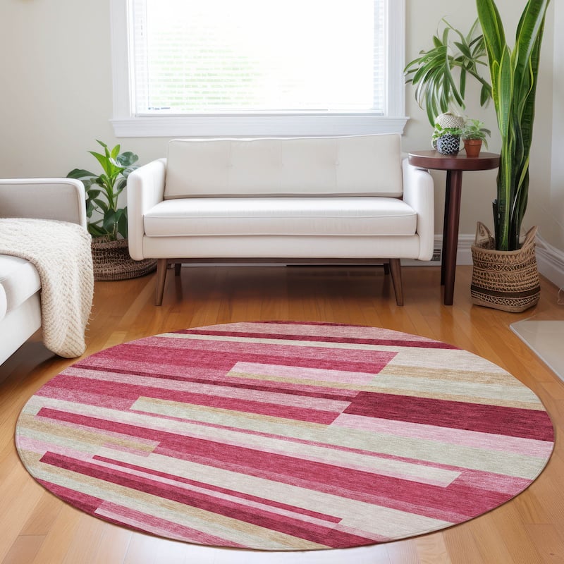 Premium Washable Super Soft Stripes Stacked Mayfield Rug - Blush - 8' x 8' - Round