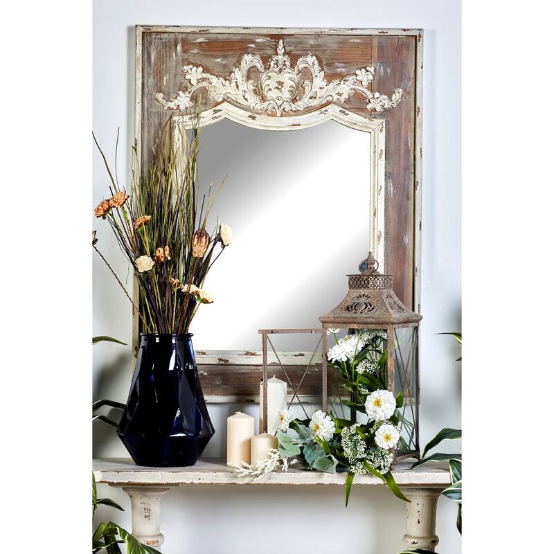 Wood Floral Carved Acanthus Wall Mirror - Brown - Roche River Decor - 2"W x 33"L x 43"H
