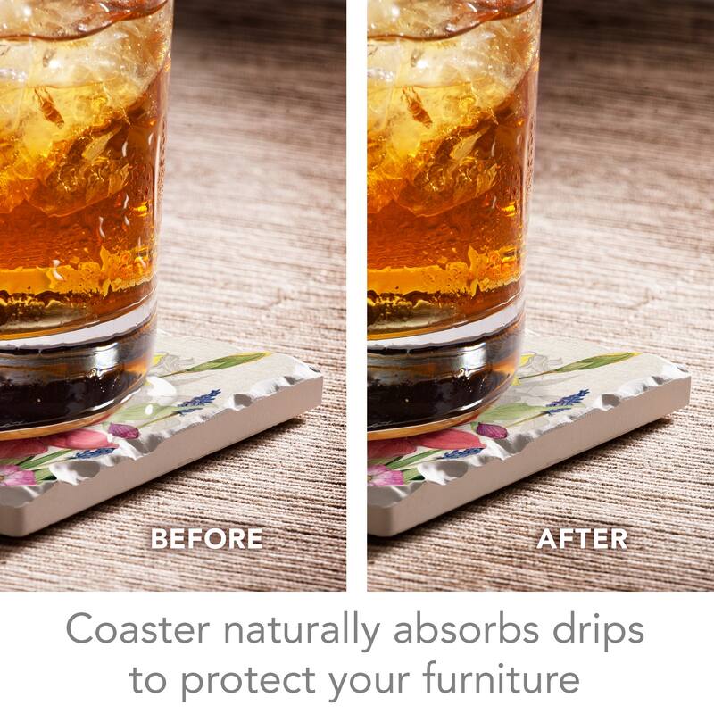 Counterart Absorbent Stone Coasters - Botanical Florals - Set of 4 - 4x4x1.167
