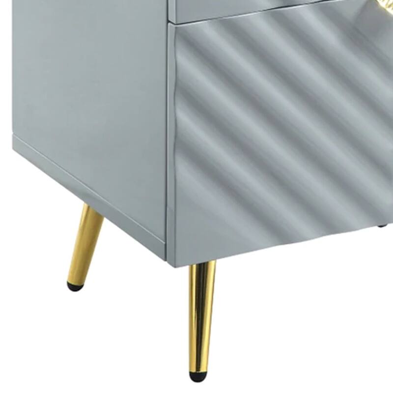 Gray/Gold 2 Drawer 18 in. W Nightstand with Sturdy Hardware and Ample Storage