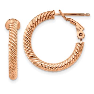 Curata 14k Rose Gold Twisted Round Omega Back Hoop Earrings - 21x21mm