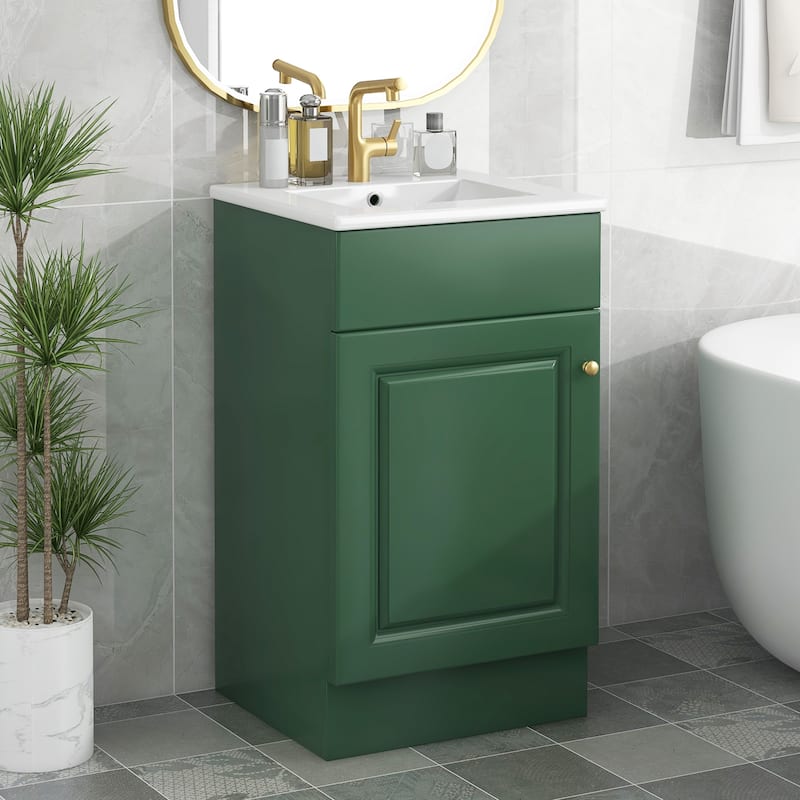 18" Bath Vanity with Sink - Door Shelf & Adjustable Interior Shelf