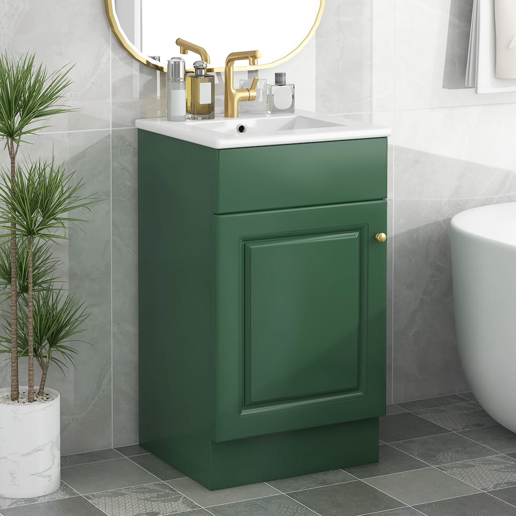 18" Bathroom Vanity with Sink, Vanity Cabinet with Door Shelf and Adjustable Shelf