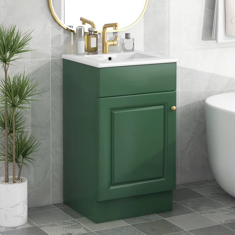 Bathroom Vanity with Ceramic Sink, Small Bathroom Sink Cabinet with Storage Rack, Bathroom Cabinet with Adjustable Shelf