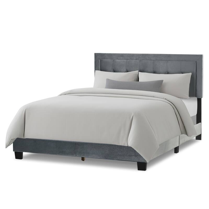 Austin Fabric Queen Bed with Button Tufting and Stitching - Silver