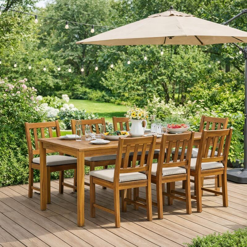 Outdoor Dining Table, 55 Inch Rectangular, Natural Brown Acacia Wood