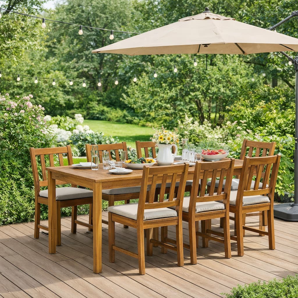 Outdoor Dining Table, 55 Inch Rectangular, Natural Brown Acacia Wood