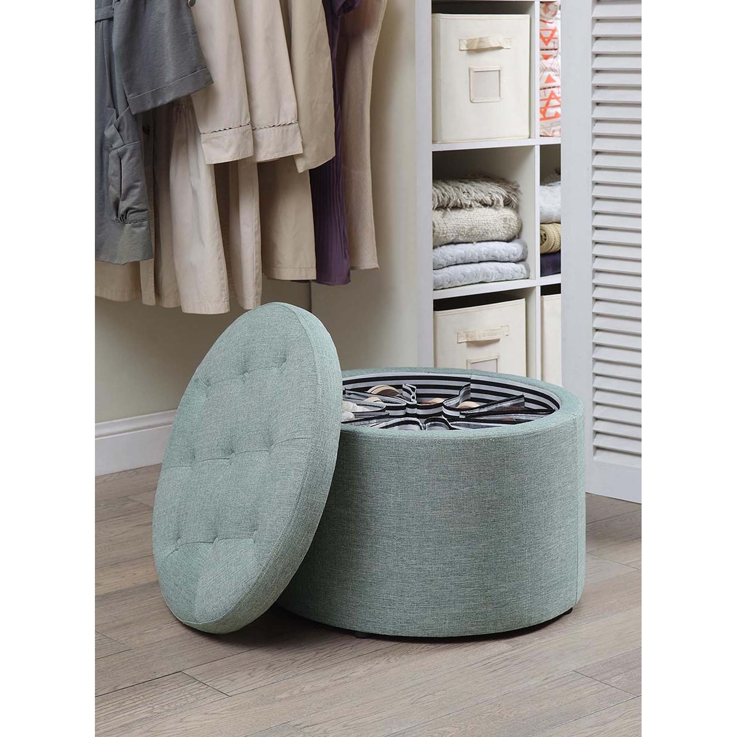Convenience Concepts Designs4Comfort Round Shoe Storage Ottoman