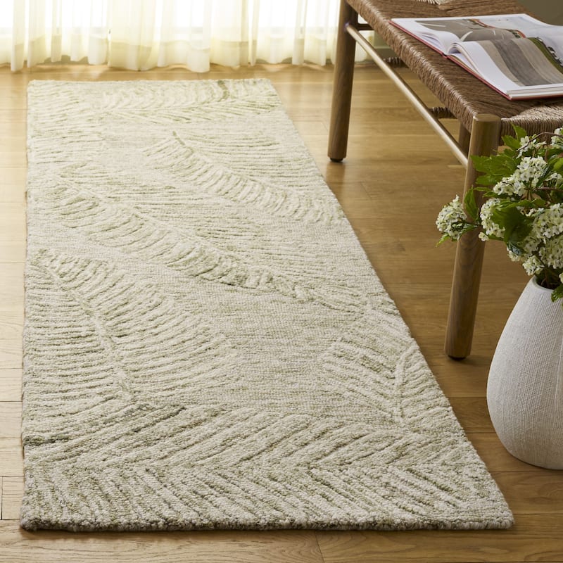 SAFAVIEH Hand-Tufted Jardin Grazia Patterned Wool Rug - Sage/Ivory - 2'3" x 8' Runner